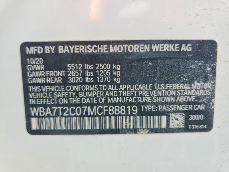 2021 Bmw 740 მანქანა იყიდება აუქციონზე, vin: WBA7T2C07MCF88819, აუქციონის ნომერი: 51893676