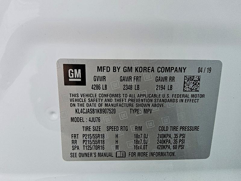 Aukcja sprzedaży 2019 Buick Encore, vin: KL4CJASB1KB907520, numer aukcji: 49425306