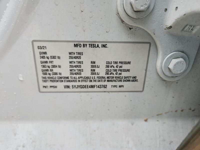 51341166 :رقم المزاد ، 5YJYGDEE4MF143762 vin ، 2021 Tesla Model Y مزاد بيع
