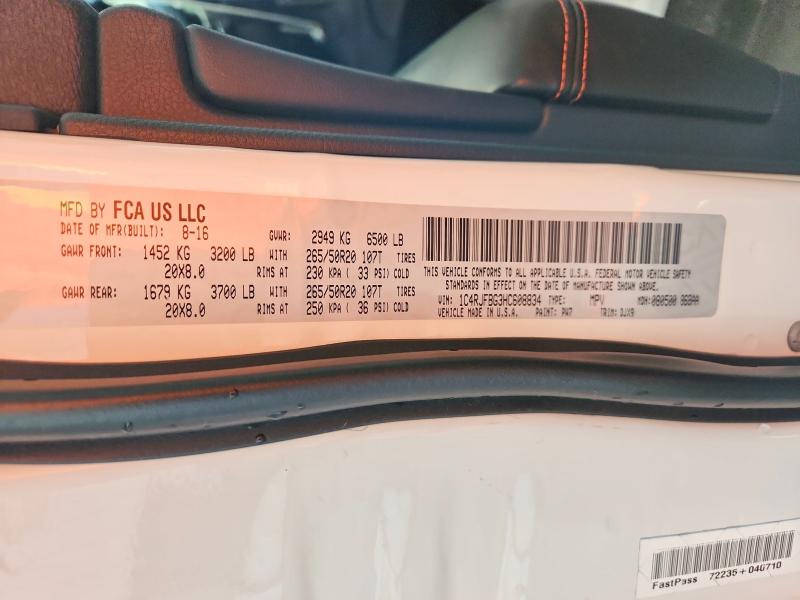 50619356 :رقم المزاد ، 1C4RJFBG3HC608834 vin ، 2017 Jeep Grand Cherokee مزاد بيع