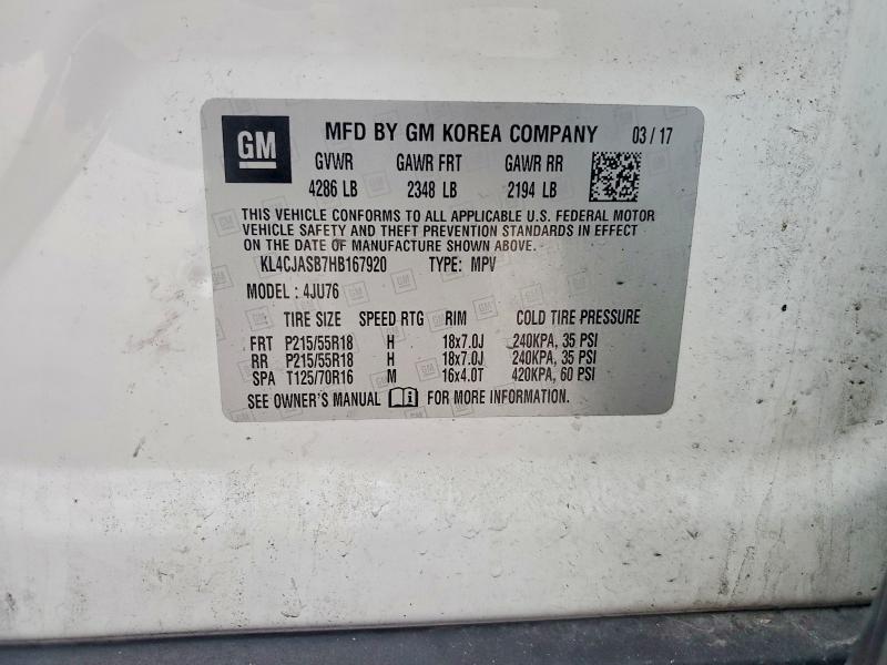 48214326 :رقم المزاد ، KL4CJASB7HB167920 vin ، 2017 Buick Encore مزاد بيع