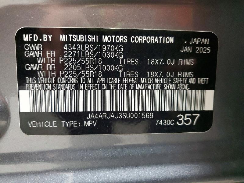 Aukcja sprzedaży 2025 Mitsubishi Outlander Sport, vin: JA4ARUAU3SU001569, numer aukcji: 50814466