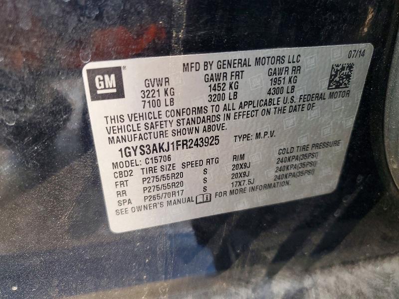 47538016 :رقم المزاد ، 1GYS3AKJ1FR243925 vin ، 2015 Cadillac Escalade مزاد بيع