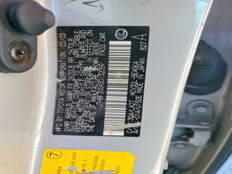 Продажа на аукционе авто 2003 Lexus Es, vin: JTHBF30GX30132059, номер лота: 49843136