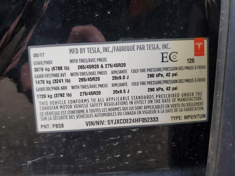 Продажа на аукционе авто 2017 Tesla Model X, vin: 5YJXCDE24HF052333, номер лота: 50042546