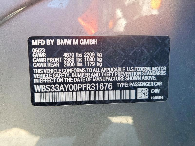 52001116 :رقم المزاد ، WBS33AY00PFR31676 vin ، 2023 Bmw M3 مزاد بيع