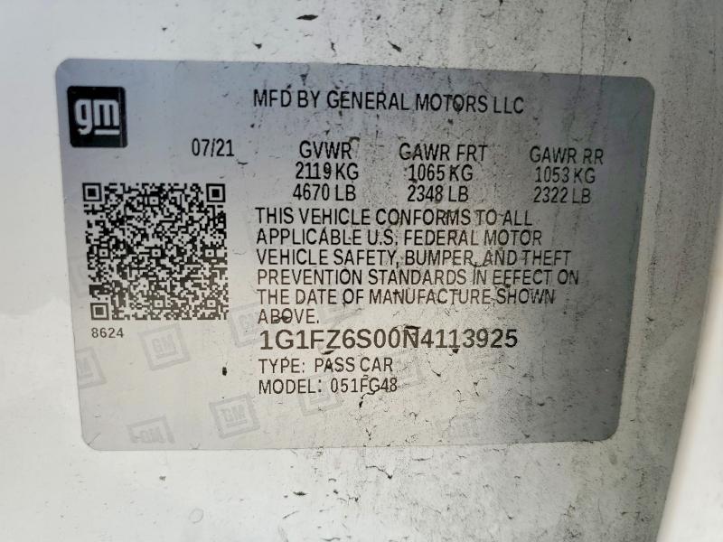 2022 Chevrolet Bolt Euv მანქანა იყიდება აუქციონზე, vin: 1G1FZ6S00N4113925, აუქციონის ნომერი: 49774456