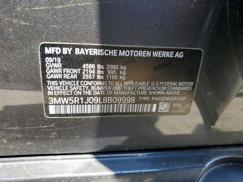 2020 Bmw 330i მანქანა იყიდება აუქციონზე, vin: 3MW5R1J09L8B09998, აუქციონის ნომერი: 50428016