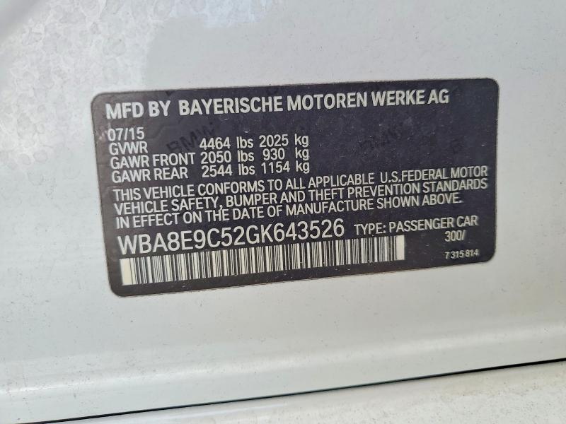 Aukcja sprzedaży 2016 Bmw 328, vin: WBA8E9C52GK643526, numer aukcji: 47921506