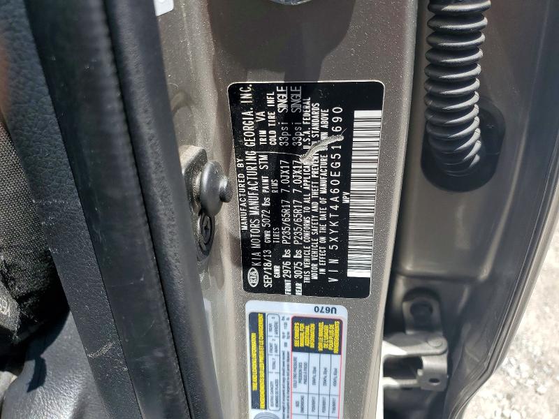 2014 Kia Sorento მანქანა იყიდება აუქციონზე, vin: 5XYKT4A60EG515690, აუქციონის ნომერი: 51629206