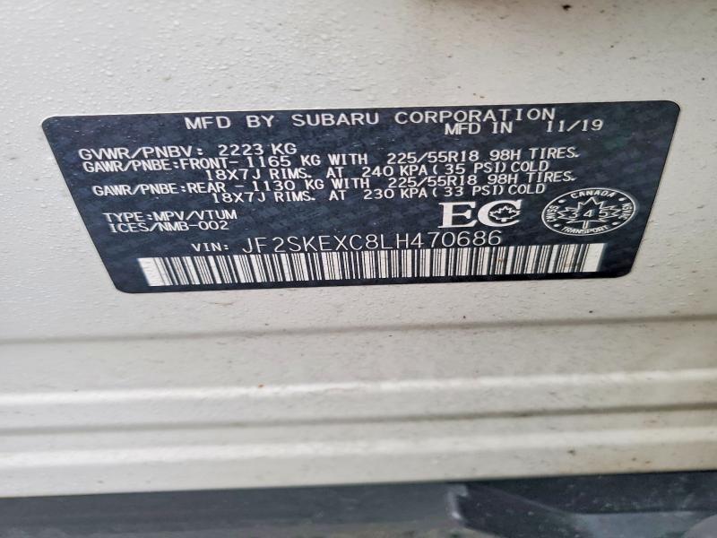 Продаж на аукціоні авто 2020 Subaru Forester, vin: JF2SKEXC8LH470686, номер лоту: 49388826
