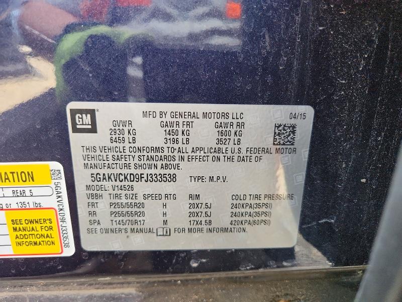 2015 Buick Enclave მანქანა იყიდება აუქციონზე, vin: 5GAKVCKD9FJ333538, აუქციონის ნომერი: 50992206