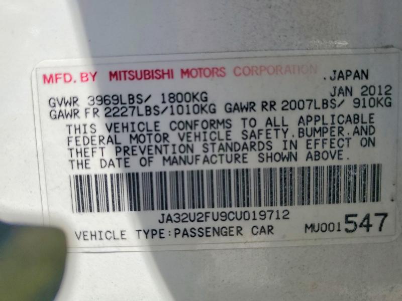 Aukcja sprzedaży 2012 Mitsubishi Lancer, vin: JA32U2FU9CU019712, numer aukcji: 51138356