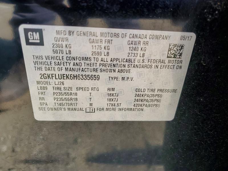 Aukcja sprzedaży 2017 Gmc Terrain, vin: 2GKFLUEK6H6335659, numer aukcji: 51454236