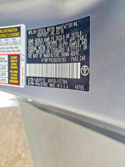 51368226 :رقم المزاد ، 4T1BF1FK2GU265183 vin ، 2016 Toyota Camry مزاد بيع