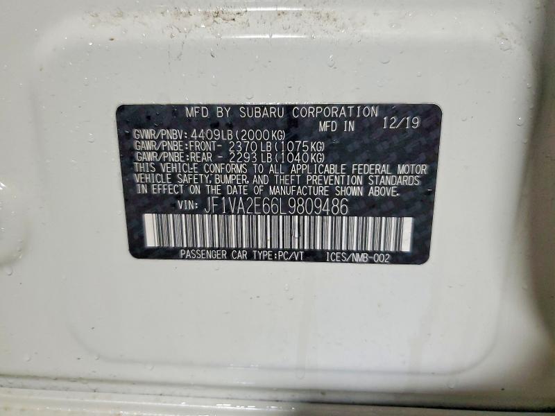 Продажа на аукционе авто 2020 Subaru Wrx, vin: JF1VA2E66L9809486, номер лота: 48530346