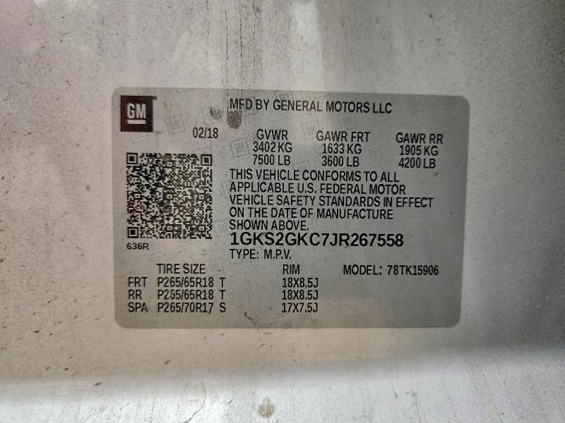 Aukcja sprzedaży 2018 Gmc Yukon Xl, vin: 1GKS2GKC7JR267558, numer aukcji: 51601726