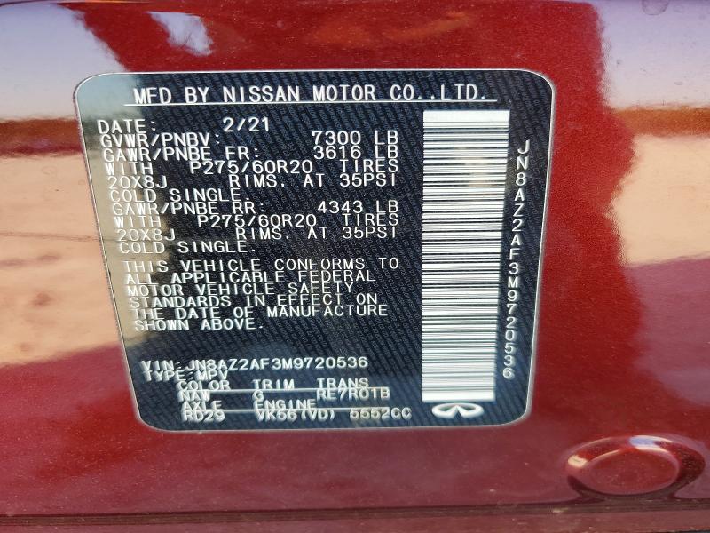 Aukcja sprzedaży 2021 Infiniti Qx80, vin: JN8AZ2AF3M9720536, numer aukcji: 50644696