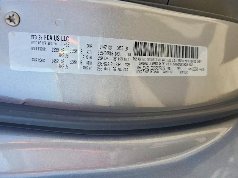 51410496 :رقم المزاد ، 2C4RC1EG5KR577173 vin ، 2019 Chrysler Pacifica مزاد بيع