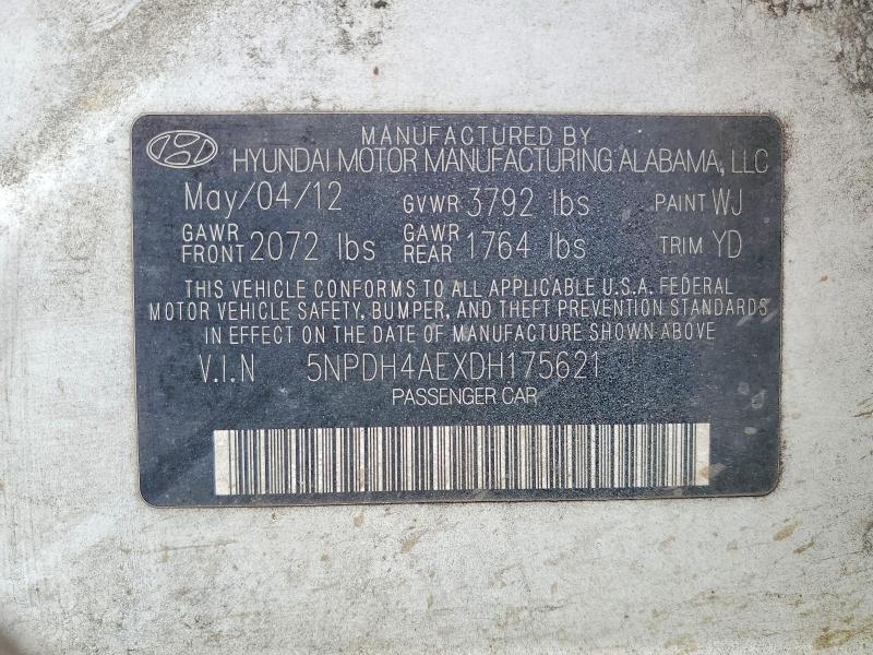 2013 Hyundai Elantra მანქანა იყიდება აუქციონზე, vin: 5NPDH4AEXDH175621, აუქციონის ნომერი: 49619836