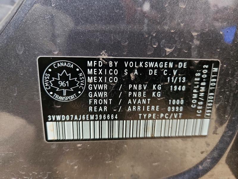 Продажа на аукционе авто 2014 Volkswagen Jetta, vin: 3VWD07AJ6EM396664, номер лота: 50792056