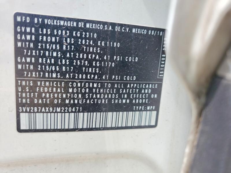 Aukcja sprzedaży 2018 Volkswagen Tiguan, vin: 3VV2B7AX9JM220471, numer aukcji: 51340806