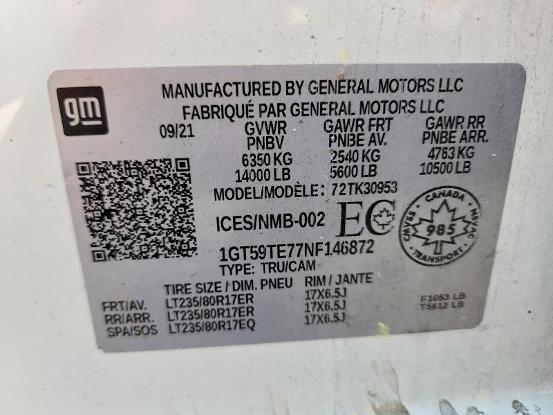 48680686 :رقم المزاد ، 1GT59TE77NF146872 vin ، 2022 Gmc Sierra مزاد بيع