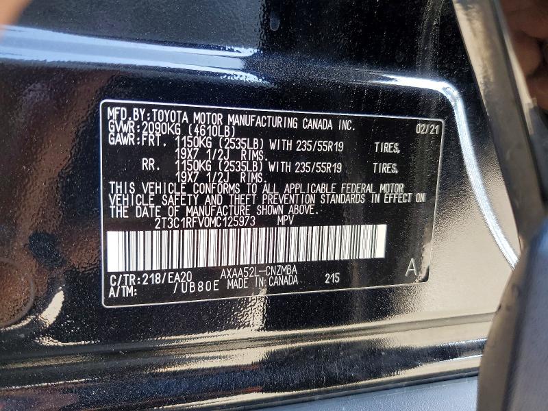 Aukcja sprzedaży 2021 Toyota Rav4, vin: 2T3C1RFV0MC125973, numer aukcji: 51365866
