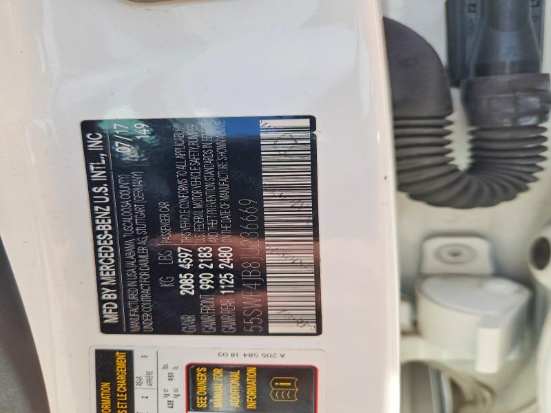 49605386 :رقم المزاد ، 55SWF4JB8JU236669 vin ، 2018 Mercedes-benz C مزاد بيع