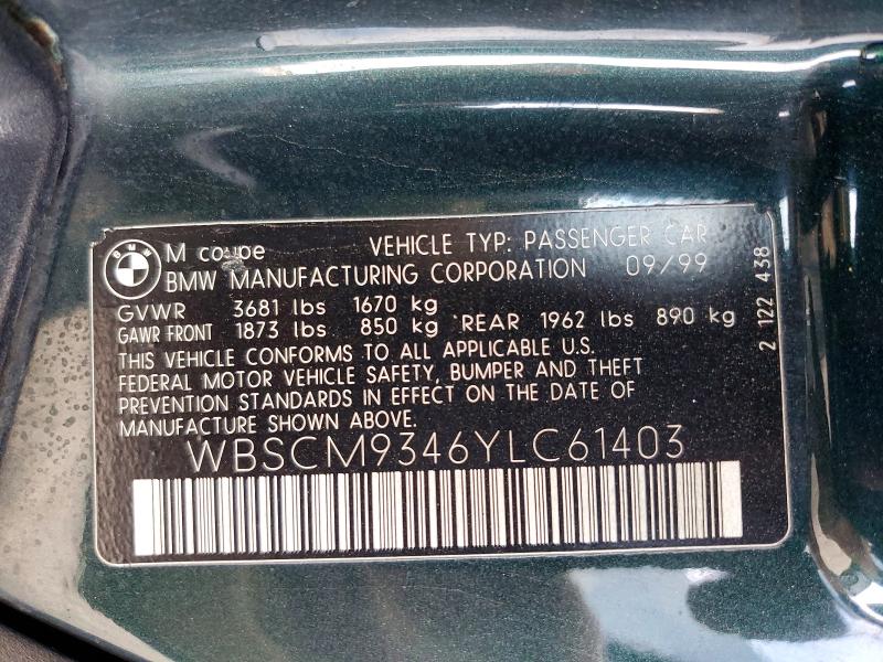 2000 Bmw M მანქანა იყიდება აუქციონზე, vin: WBSCM9346YLC61403, აუქციონის ნომერი: 48422496