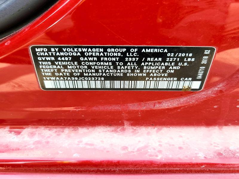 Продажа на аукционе авто 2018 Volkswagen Passat, vin: 1VWAA7A39JC023728, номер лота: 48414226