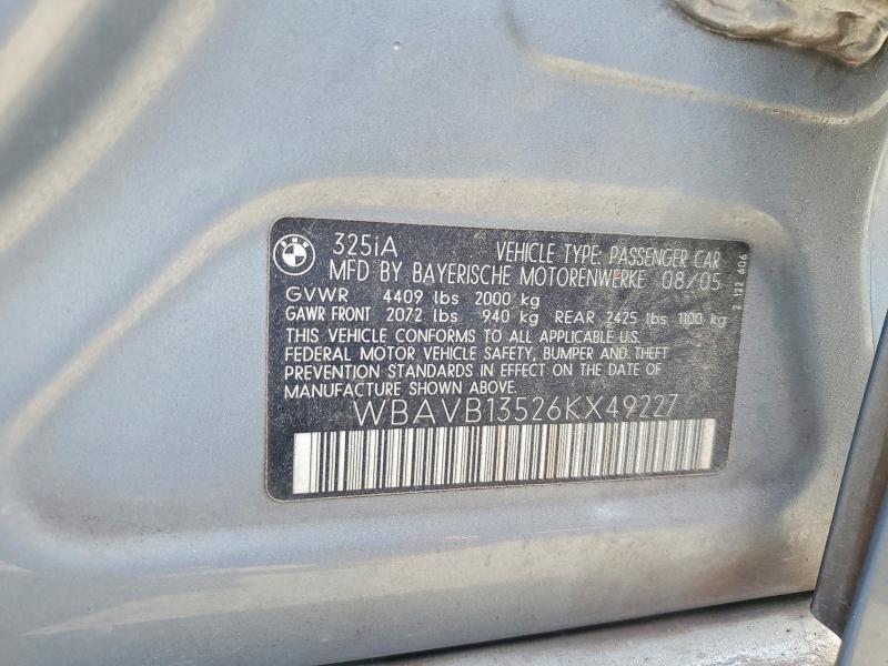 51527166 :رقم المزاد ، WBAVB13526KX49227 vin ، 2006 Bmw 325 مزاد بيع