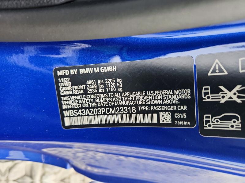 51654466 :رقم المزاد ، WBS43AZ03PCM23318 vin ، 2023 Bmw M4 مزاد بيع