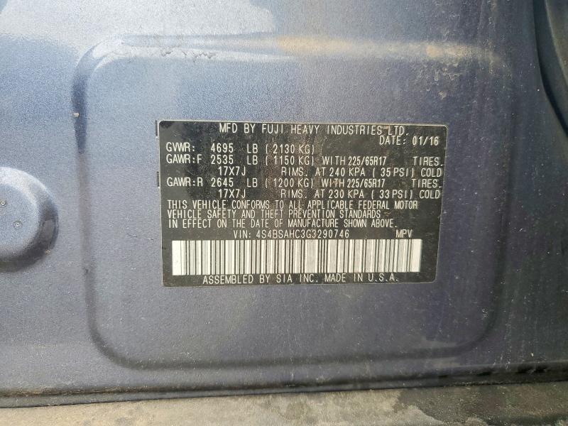 51875986 :رقم المزاد ، 4S4BSAHC3G3290746 vin ، 2016 Subaru Outback مزاد بيع