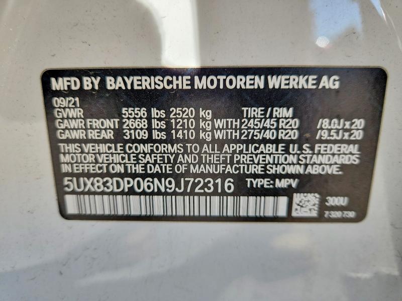 Продажа на аукционе авто 2022 Bmw X3, vin: 5UX83DP06N9J72316, номер лота: 48761376