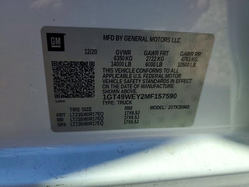 49170406 :رقم المزاد ، 1GT49WEY2MF157590 vin ، 2021 Gmc Sierra مزاد بيع