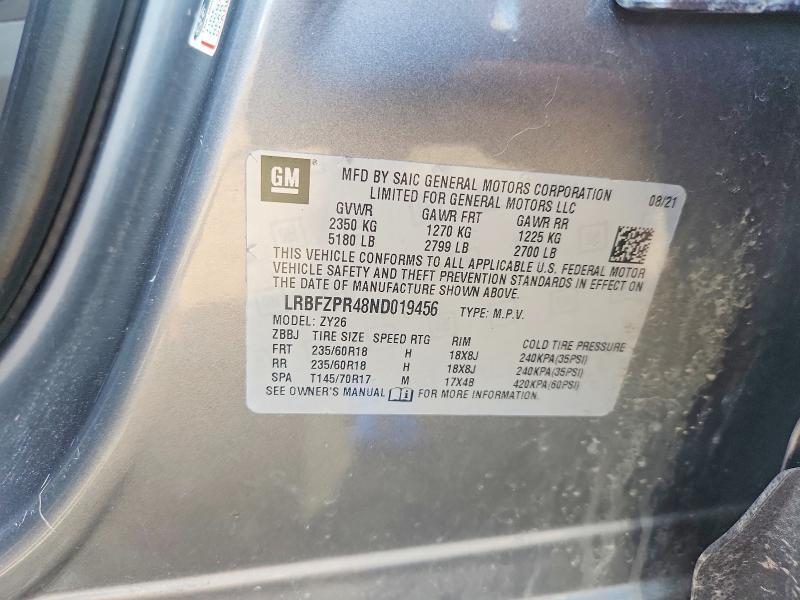 50226306 :رقم المزاد ، LRBFZPR48ND019456 vin ، 2022 Buick Envision مزاد بيع