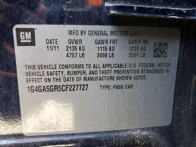 Продаж на аукціоні авто 2012 Buick Lacrosse, vin: 1G4GA5GR5CF227727, номер лоту: 48470466