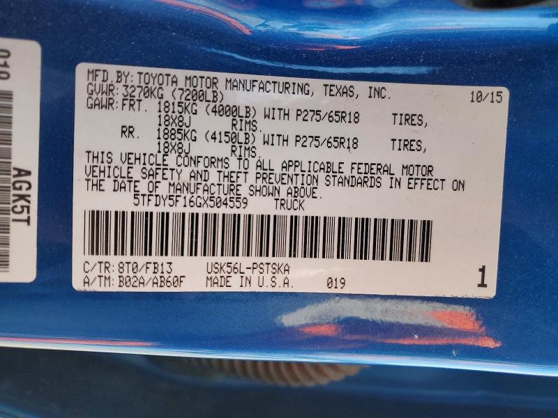 2016 Toyota Tundra მანქანა იყიდება აუქციონზე, vin: 5TFDY5F16GX504559, აუქციონის ნომერი: 50410526