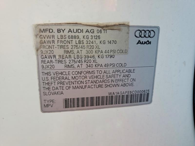 Продажа на аукционе авто 2012 Audi Q7, vin: WA1AGAFE5CD000625, номер лота: 50342916