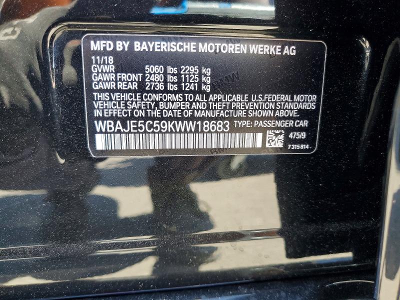 Aukcja sprzedaży 2019 Bmw 540, vin: WBAJE5C59KWW18683, numer aukcji: 51024496