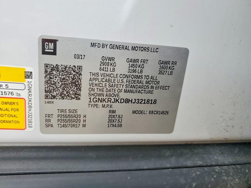 Aukcja sprzedaży 2017 Chevrolet Traverse, vin: 1GNKRJKD8HJ321818, numer aukcji: 48504626