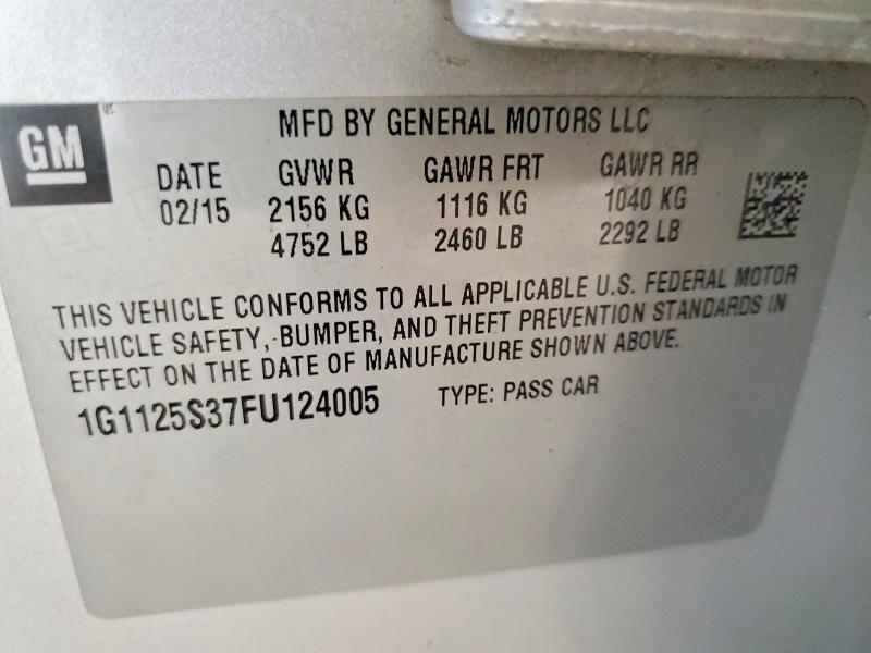 50364126 :رقم المزاد ، 1G1125S37FU124005 vin ، 2015 Chevrolet Impala مزاد بيع