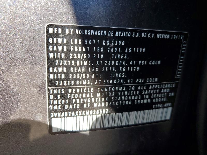 Продаж на аукціоні авто 2019 Volkswagen Tiguan, vin: 3VV4B7AXXKM028597, номер лоту: 49726646