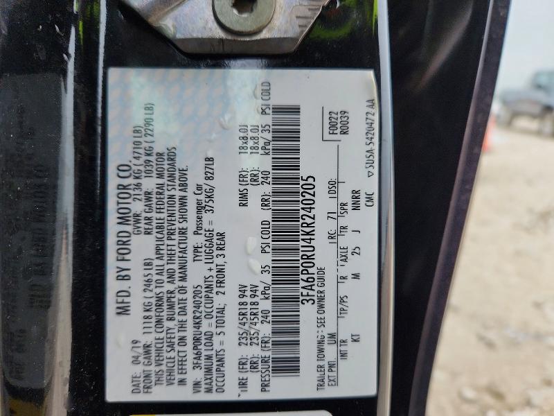 Aukcja sprzedaży 2019 Ford Fusion, vin: 3FA6P0RU4KR240205, numer aukcji: 51649766