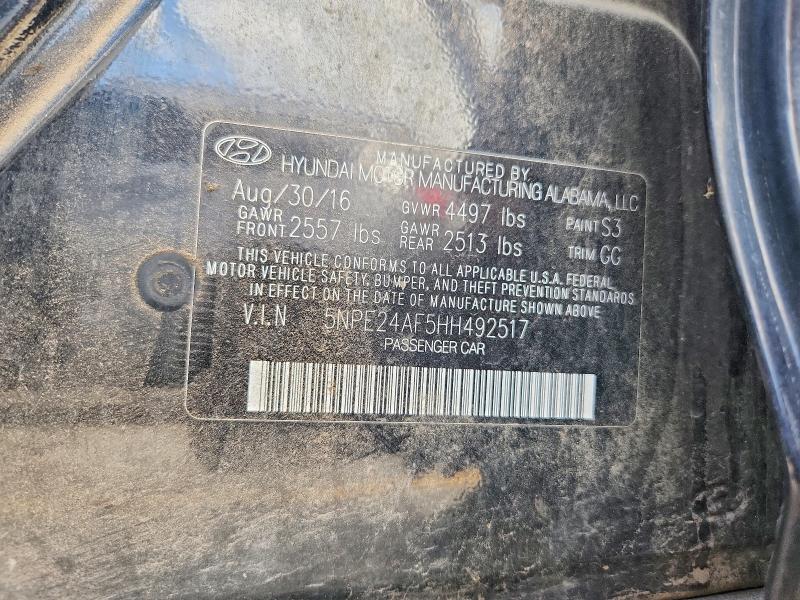 49576526 :رقم المزاد ، 5NPE24AF5HH492517 vin ، 2017 Hyundai Sonata مزاد بيع