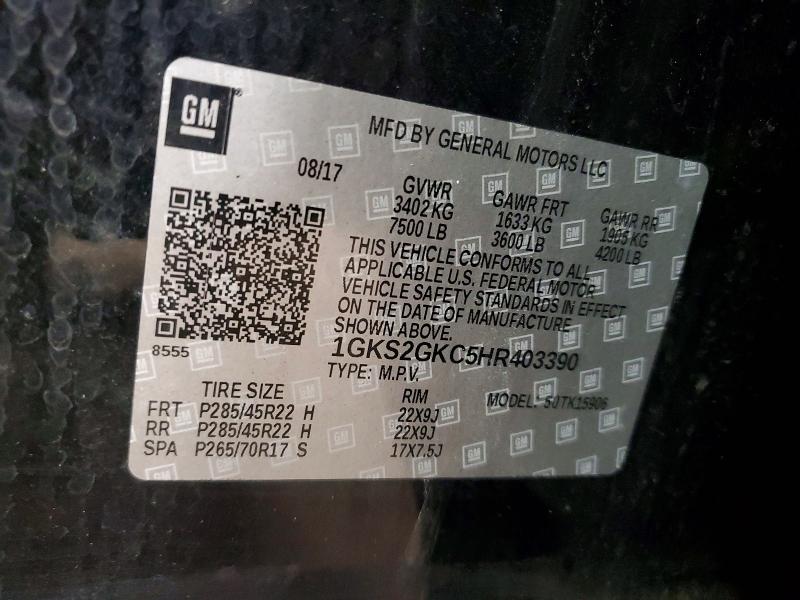 51271416 :رقم المزاد ، 1GKS2GKC5HR403390 vin ، 2017 Gmc Yukon Xl مزاد بيع