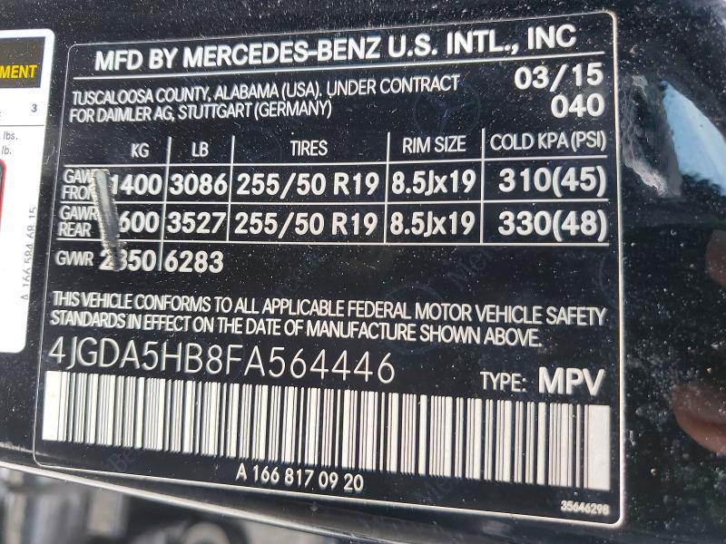 Aukcja sprzedaży 2015 Mercedes-benz Ml, vin: 4JGDA5HB8FA564446, numer aukcji: 50137246