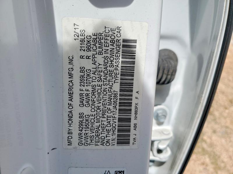 Aukcja sprzedaży 2018 Honda Accord, vin: 1HGCV1F17JA062867, numer aukcji: 48512006
