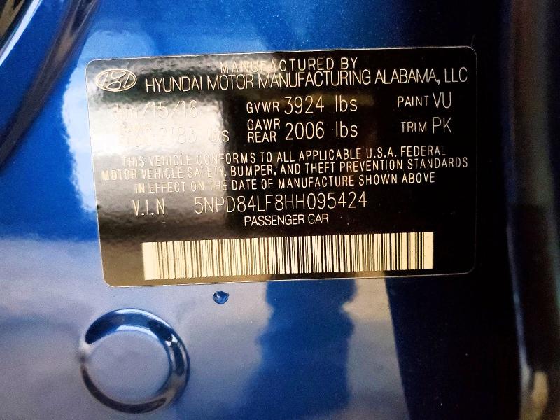 50627536 :رقم المزاد ، 5NPD84LF8HH095424 vin ، 2017 Hyundai Elantra مزاد بيع
